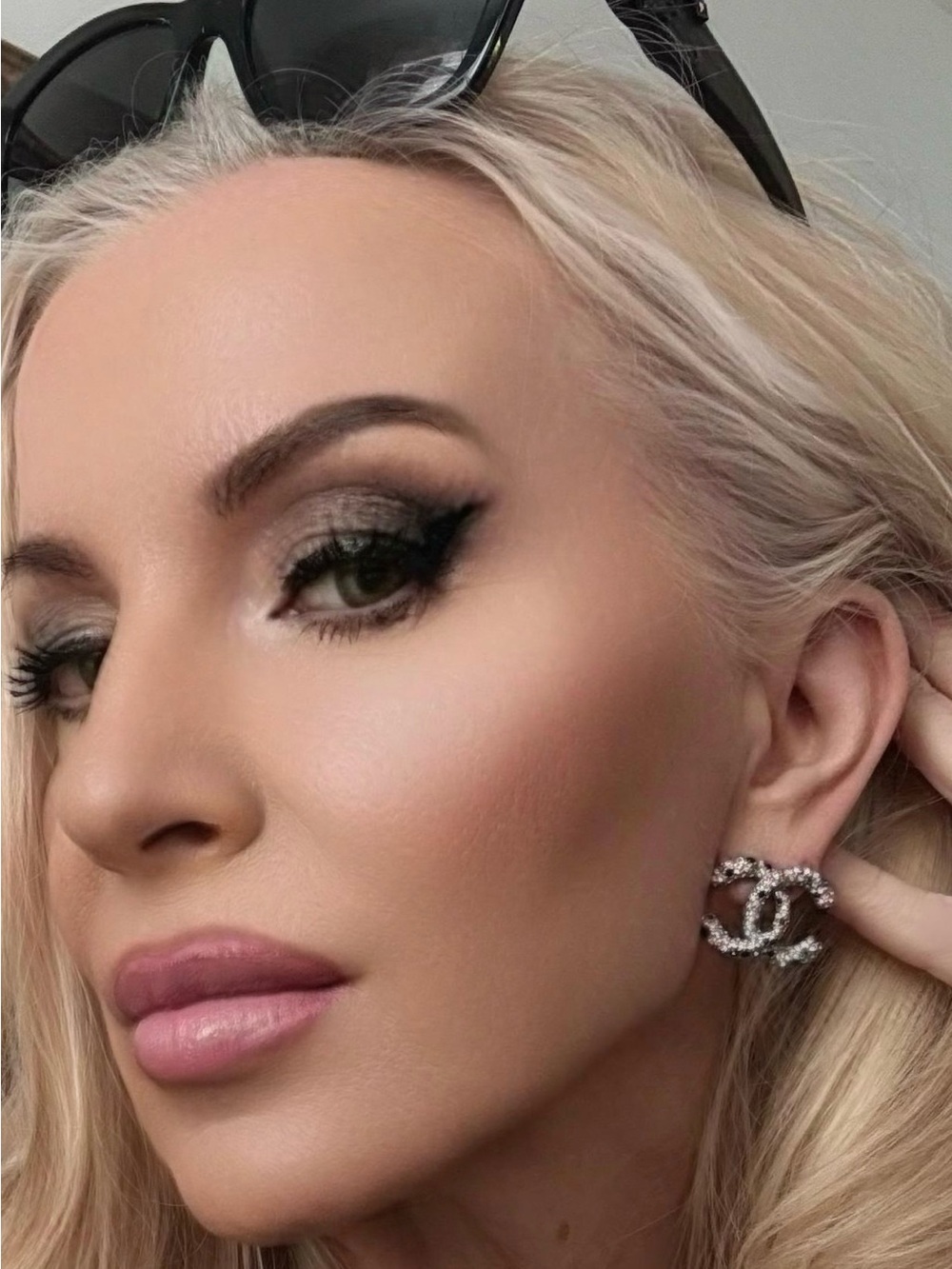 CHANEL Crystal CC Logo Earrings with Green Accents